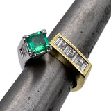 18K Yellow White Gold 0.48ct Colombian Emerald 1.92cts Diamond Bypass Ring Size 7