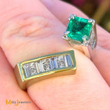 18K Yellow White Gold 0.48ct Colombian Emerald 1.92cts Diamond Bypass Ring Size 7