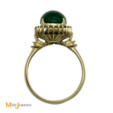 14K Yellow Gold 3.33ct Oval Cabochon Emerald 0.42ctw Diamond Cocktail Ring Size 7