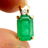 Signed 14K Yellow Gold 0.78ct Emerald and 0.025ct Diamond Slide Pendant