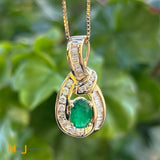 14K Yellow Gold 0.72ct Oval Emerald and 0.55ctw Diamond Slide Pendant