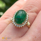 14K Yellow Gold 3.33ct Oval Cabochon Emerald 0.42ctw Diamond Cocktail Ring Size 7