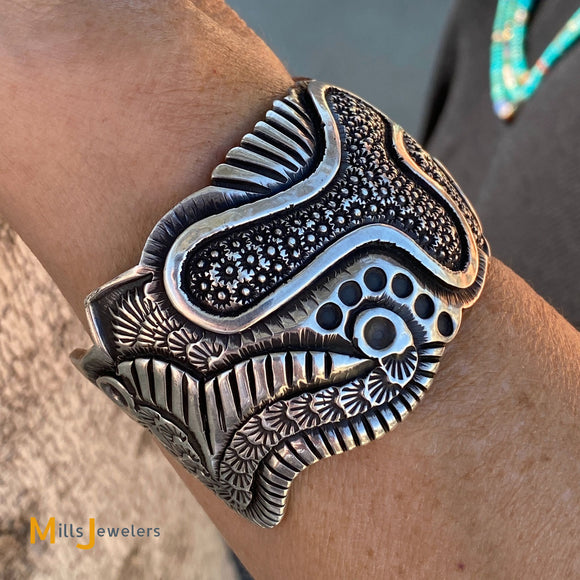 Emerson Bill Signed Navajo Sterling Silver Turquoise Cuff Bracelet