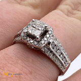 14K White Gold 1.04ctw Princess Cut and Round Brilliant Diamond Ring Size 6.75