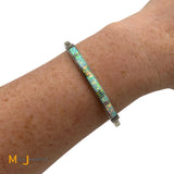 Ervin Hoskie Navajo Signed Layered Opal Inlay Sterling Silver 925 Cuff Bracelet