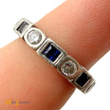 Vintage Platinum 0.64ctw Sapphire and 0.48ctw Diamond Eternity Ring Size 6