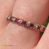 14K Yellow Gold 1.02ctw Ruby and 0.43ctw Diamond Eternity Band Ring Size 8