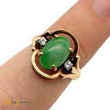 Vintage 14k Yellow Gold 2.33ct Jade and 0.06ctw Diamond Cocktail Ring Size 7