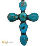 Federico Jimenez Sterling Silver 925 Large Turquoise Cross Pendant