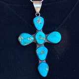 Federico Jimenez Sterling Silver 925 Large Turquoise Cross Pendant