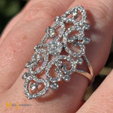 18K White Gold 1.76ctw Diamond Filigree Swirl Full Finger Cocktail Ring Size 8