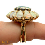 Vintage Signed 18K Yellow Gold Doublet Opal and Australian Fire Opal Cluster Cocktail Ring Size 6.75