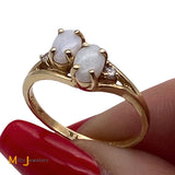 14K Yellow Gold 0.34cts Australian Fire Opal 0.06cts Diamond Cocktail Ring Size 7