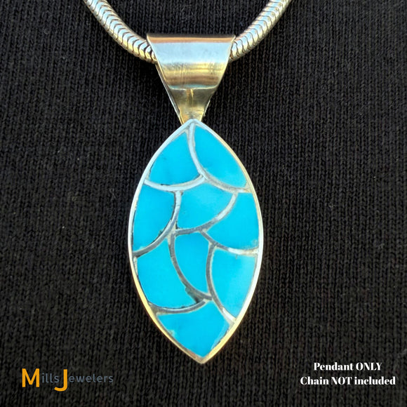 Carmichael Haloo Zuni Sterling Silver 925 Fish Scale Inlaid Turquoise Dangle Pendant