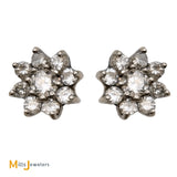 14K White Gold 0.76ctw Diamond Flower Cluster Stud Earrings