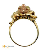 14K Tri-Tone Double Frog Moveable Diamond and Ruby Cocktail Ring Size 6