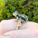 EFFY Safari 14K Yellow Gold 1.32ctw Tsavorite, 1.11ctw Sapphire & 0.095ctw Diamond Frog Ring Size 7