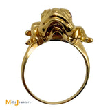14K Tri-Tone Double Frog Moveable Diamond and Ruby Cocktail Ring Size 6