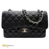 Chanel Double Flap Quilted Caviar Leather Black Crossbody Bag Jumbo 2018