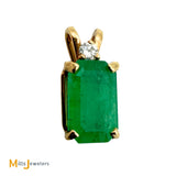 Signed 14K Yellow Gold 0.78ct Emerald and 0.025ct Diamond Slide Pendant
