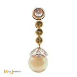 Signed 18K Two-tone Gold Pearl and 0.04ctw Diamond Post Dangle Earrings