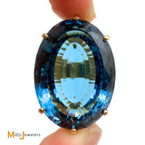 14K Yellow Gold 88.5ct Oval Blue Topaz Solitaire Cocktail Statement Ring Size 8.75