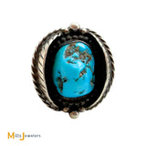 Signed RVK Vintage Sterling Silver 925 Blue Turquoise Leaf Ring Size 6.75