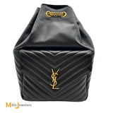 Yves Saint Laurent Black Lambskin Matelasse Monogram Joe Drawstring Backpack