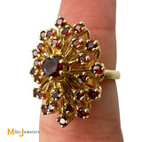 14K Yellow Gold Garnet Cluster Cocktail Ring Size 7.5