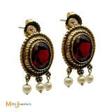 Vintage 14K Yellow Gold 5ctw Oval Garnet and Seed Pearl Dangle Earrings