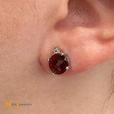 10K White Gold 4.21cts Garnet 0.06cts Diamond Stud Earrings