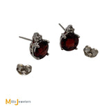 10K White Gold 4.21cts Garnet 0.06cts Diamond Stud Earrings
