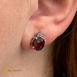 10K White Gold 4.21cts Garnet 0.06cts Diamond Stud Earrings