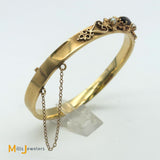 14K Yellow Gold Garnet and Seed Pearl Hinged Bangle Bracelet