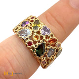 14k Yellow Gold Multicolor Gemstone Abstract Nugget Eternity Band Ring Size 7.5