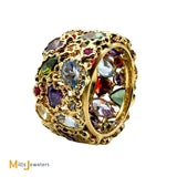 14k Yellow Gold Multicolor Gemstone Abstract Nugget Eternity Band Ring Size 7.5
