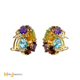 14k Yellow Gold Multicolor Gemstone and 0.15ctw Diamond Cluster Earrings