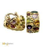 14k Yellow Gold Multicolor Gemstone Huggie Hoop Earrings