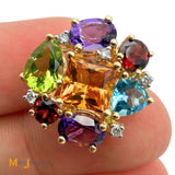 14k Yellow Gold Multicolor Gemstone and 0.15ctw Diamond Cluster Earrings