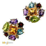 14k Yellow Gold Multicolor Gemstone and 0.15ctw Diamond Cluster Earrings