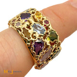 14k Yellow Gold Multicolor Gemstone Abstract Nugget Eternity Band Ring Size 7.5
