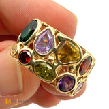 14k Yellow Gold Multicolor Gemstone Huggie Hoop Earrings