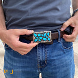 Vintage George & Lupeta Leekity Zuni 925 Silver 12-Stone Turquoise Belt Buckle