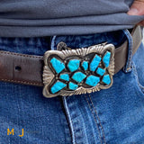Vintage George & Lupeta Leekity Zuni 925 Silver 12-Stone Turquoise Belt Buckle