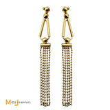 14K Yellow Gold Beaded Geometric Tassel Dangle Earrings