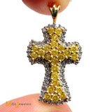 Signed Heng Ngai Jewelry 14K Two-Tone Gold 0.72ctw Yellow and 0.27ctw White Diamond Cross Pendant
