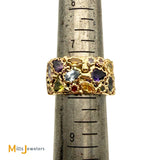 14k Yellow Gold Multicolor Gemstone Abstract Nugget Eternity Band Ring Size 7.5