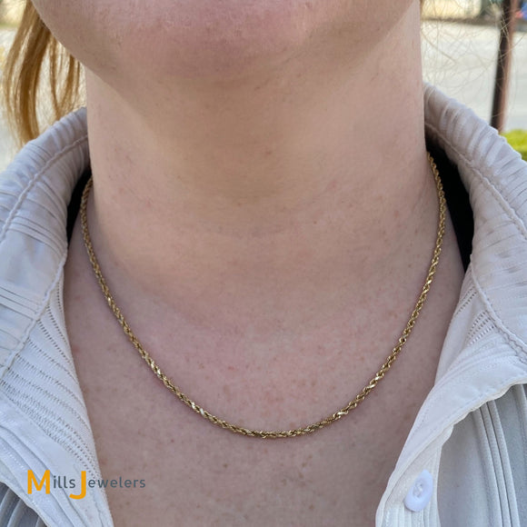14K Yellow Gold 18 Inch 2mm Rope Chain Necklace