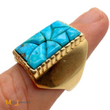 14K Yellow Gold Turquoise Mosaic Ring Size 9.5