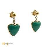 14K Yellow Gold Green Turquoise Dangle Heart Earrings